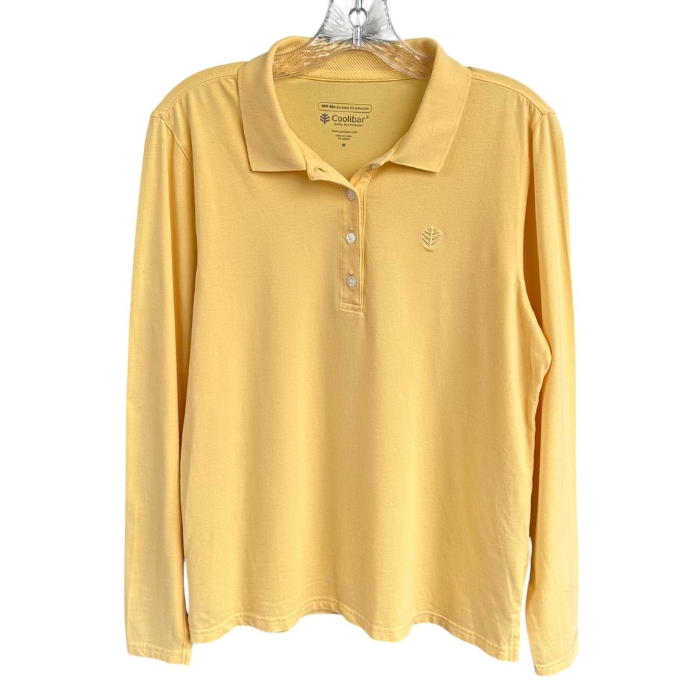 Coolibar Womens Yellow UPF 50+ Long Sleeve Polo Shirt Cotton Bamboo Blend Size M